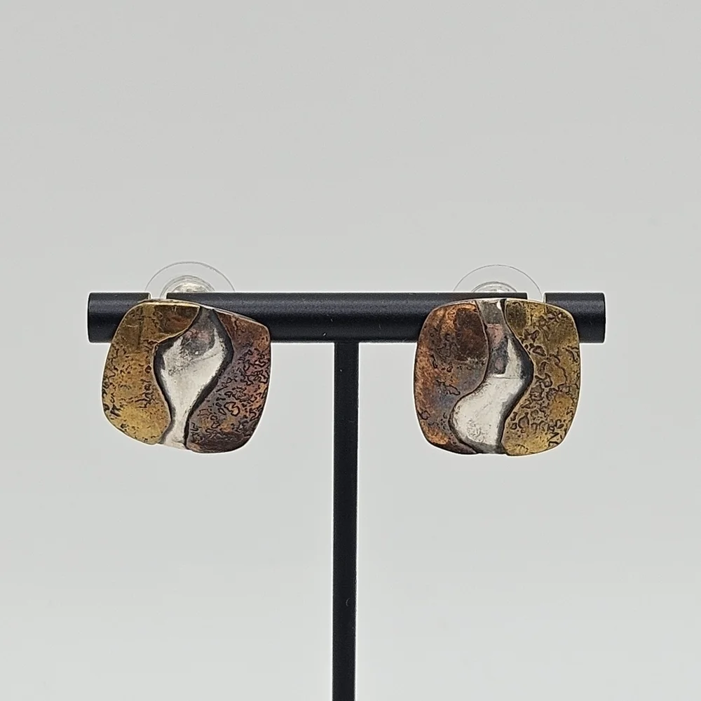 vintage Gardella modernist sterling silver tri-tone square earrings